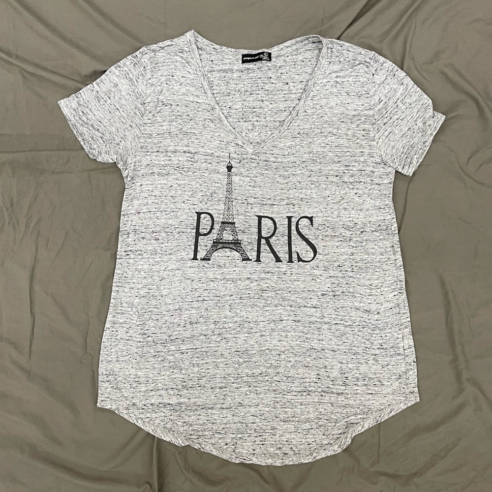 Paris France V-Neck Eiffel Tower Shirt Size Large